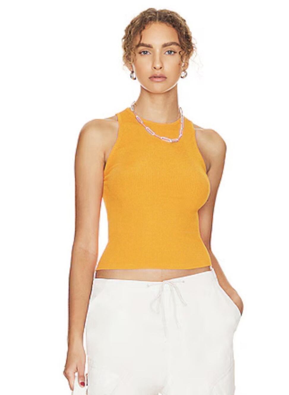 Alice + Olivia Rib Crewneck Tank Tangerine XL